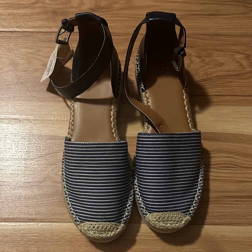 a.n.a Navy and Tan Striped Sandals